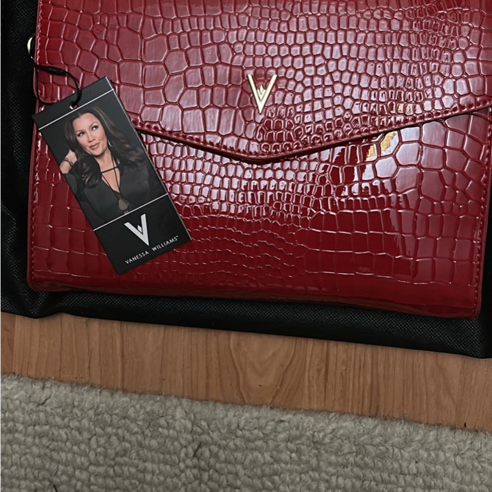 Vanessa Williams Red Crocodile Embossed Clutch